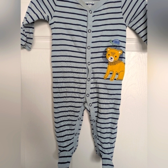 Carter's (Size 6 Months) One Piece Footed Blue Striped Lion Sleepers/Pyjamas - Picture 2 of 12